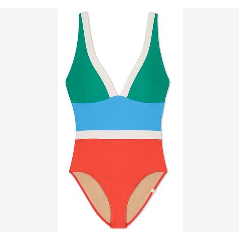 Summersalt The Katie Powersuit One Piece Swimsuit Colorblock Avo Pac Clem Sz 14